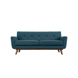 Navy Leather Wood Sofa